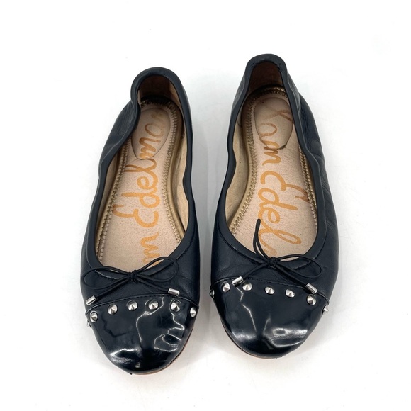 Sam Edelman Fina Black Studded Bow Leather Slip On Cap Toe Ballet Flat - Picture 3 of 5